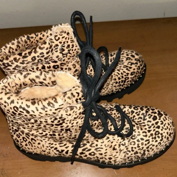 Montelliana Calf Hair Animal Print Combat Boots - Picture 2 of 5